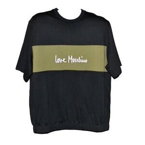 NWT Love Moschino Men's Black & Green Embroidered Logo Thick Cotton T Shirt XL